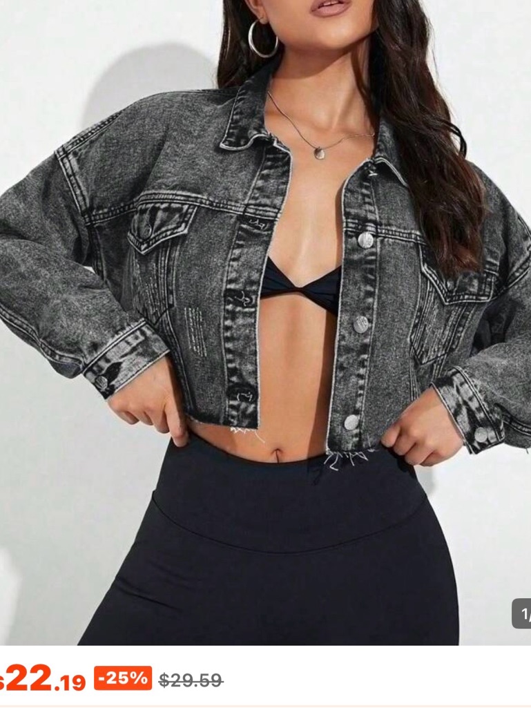 Shein Washed Black Cropped Denim Jacket
